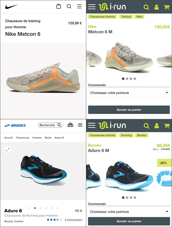 Les prix sur i-run.fr sont comparable à ce que l'on peut trouver sur les sites de marques.